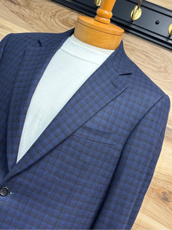 Canali Other - CANALI blue and black check pattern wool and silk blend blazer 43R